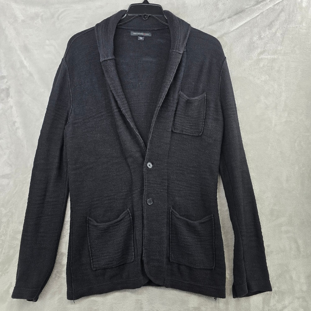 John Varvatos Cardigan Mens Medium Black Cotton Linen Shawl Collar Sweater